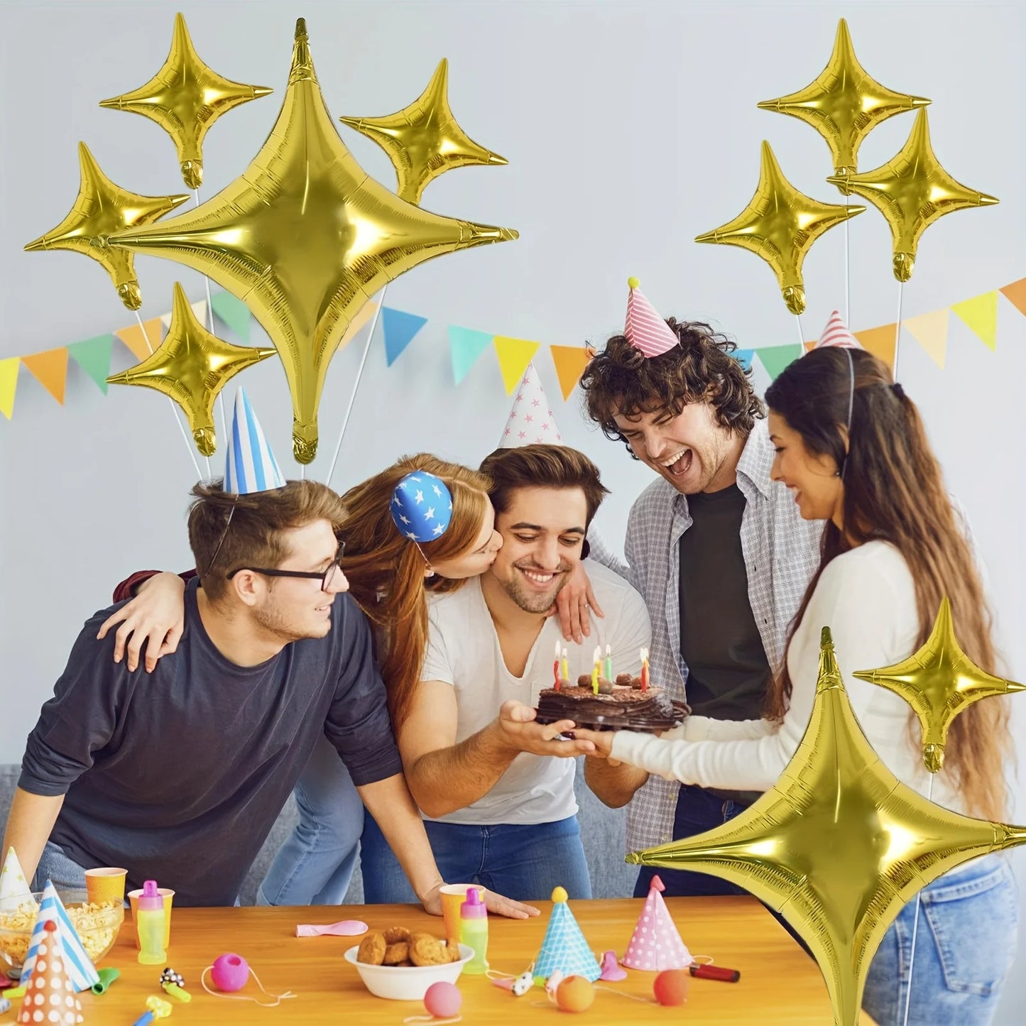 30pcs Gold Silver Foil Star Balloons Set 26inch 10inch Shiny Polyester Four Pointed Star Foil Balloons Strong Atmosphere Party Decorations For Birthdays Weddings Christmas New Year Holiday Celebration Supplies Christmas Essen