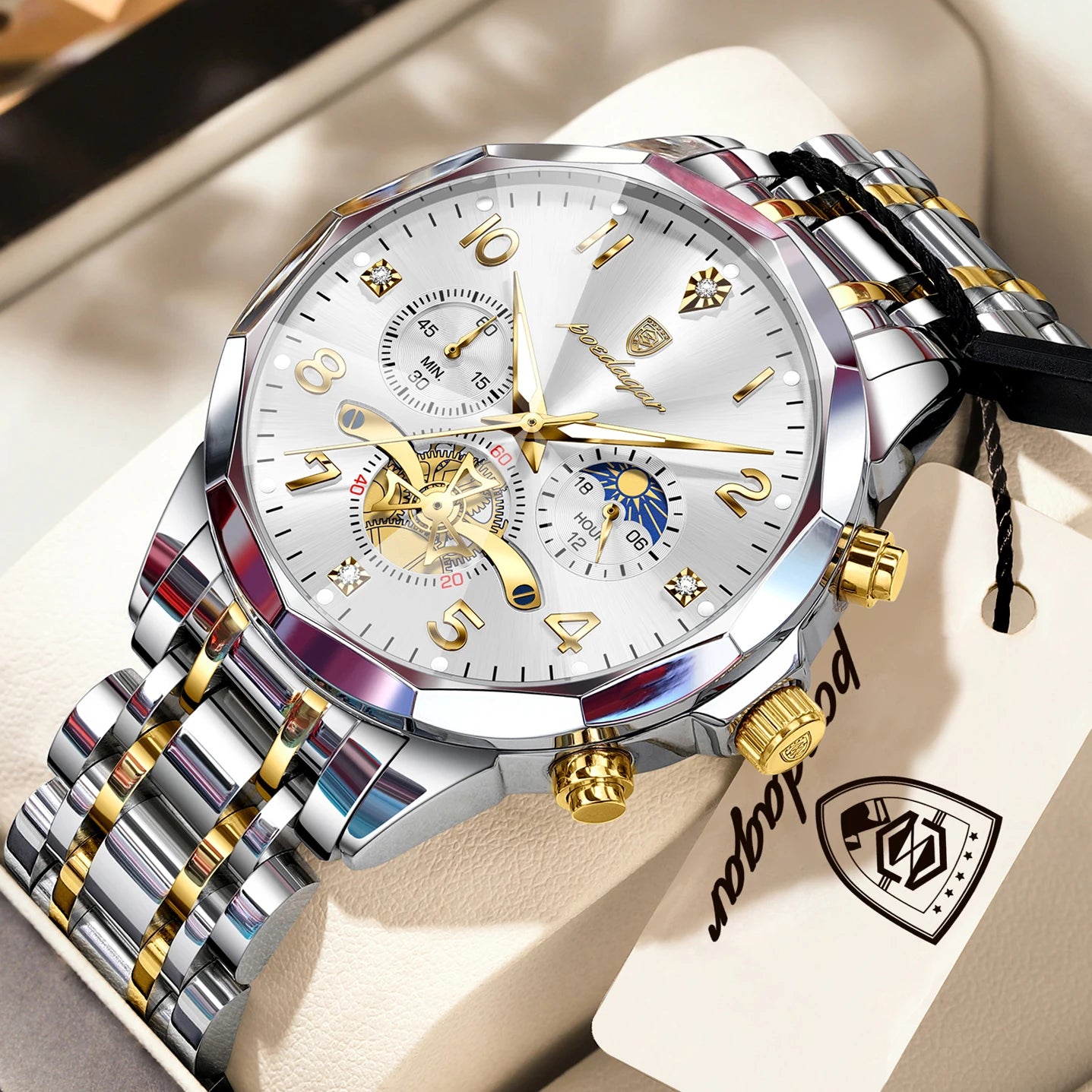 POEDAGAR Luxury High Quality Man Wristwatch Chronograph Stainless Steel Quartz Men's Watches Waterproof Luminous Men Clock Reloj