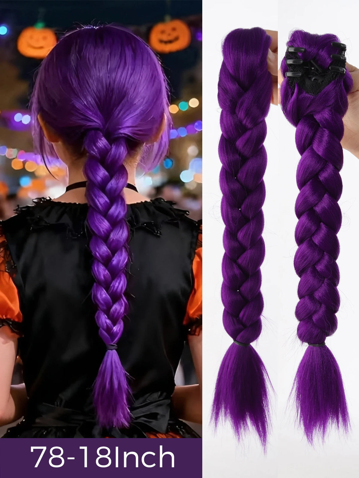 32inch Braided Purple Hair Ponytail with Tinsel Hair Wig Super Extensions Shiny Tinsel Hair for Kids Christmas Cosplay Rumi Hair