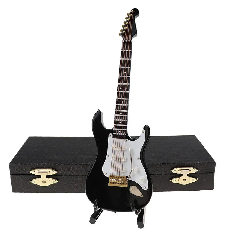 Wooden Musical Instruments Collection Decorative Ornaments Mini Electric Guitar With Support Miniature Model Decoration Gifts