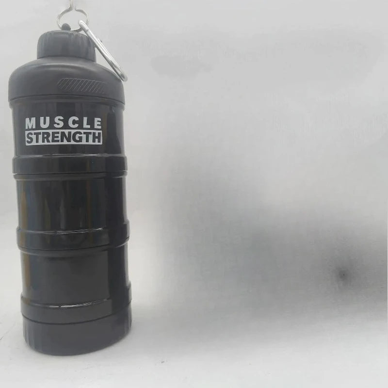 3-layer Portable Protein Powder Box Funnel Powder Box Fitness Supplement Bottle Handle Layered Storage Medicine Box Snack Can