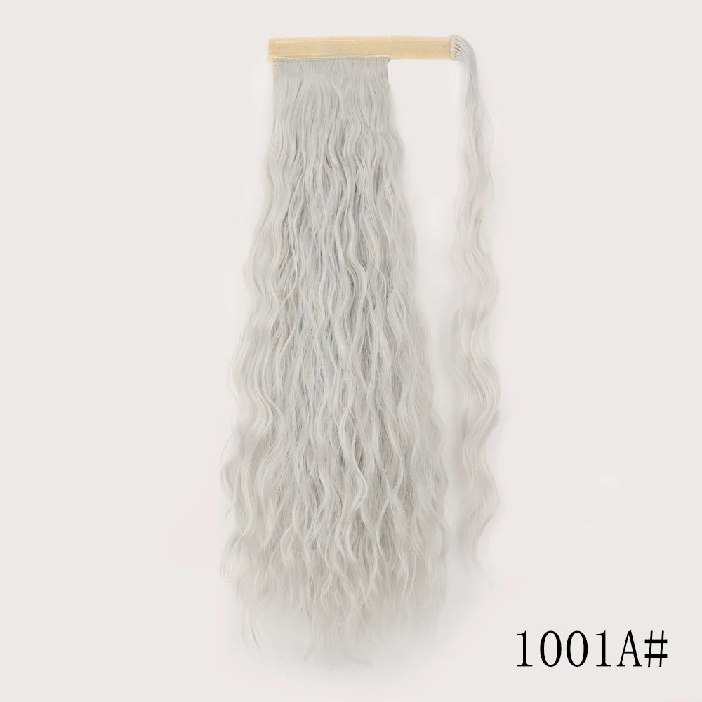 LISI GIRL Synthetic Hair 22''34'' Long Straight Ponytail Wrap Around Ponytail Clip in Hair Extensions Black Hairpiece Headwear