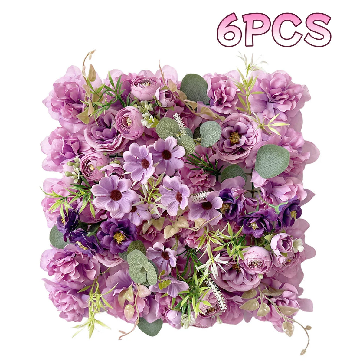 6Pcs Flower Wall Panels 3D Artificial Rose Wall Backdrop for Wedding Bridal Shower Party Photo Photography Background Decor