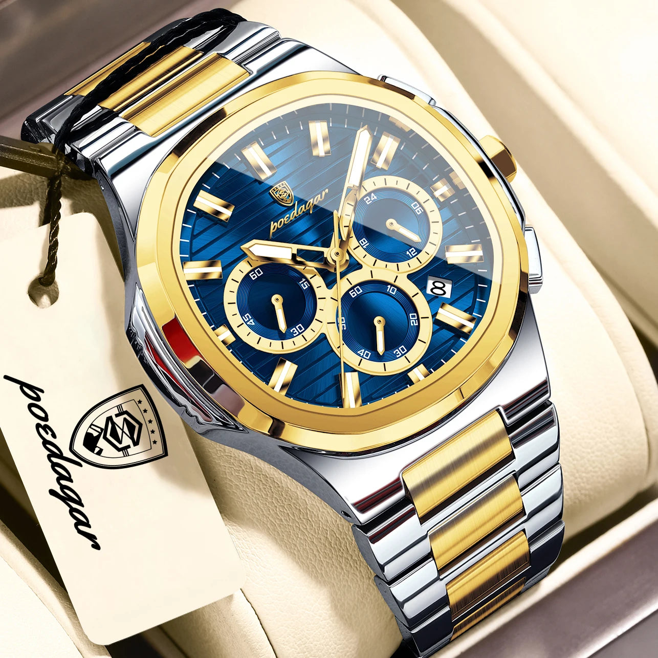 POEDAGAR Top Luxury Man Watch Waterproof Stainless Steel Luminous Men Clock Date Chronograph Quartz Business Men's Watches Reloj