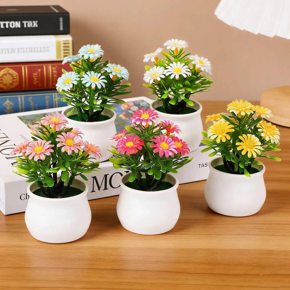 Office Decor Home Decor Tree in Pot Small Chrysanthemum Artificial Flowers Plastic Fake Plants Bonsai Artificial Faux Plants