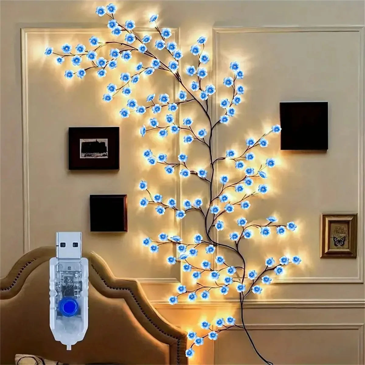 96 Led USB Cherry Blossom Light String Artificial Flower Tree Branch Rattan Lights 8 Modes For Party Home Christmas Decoration