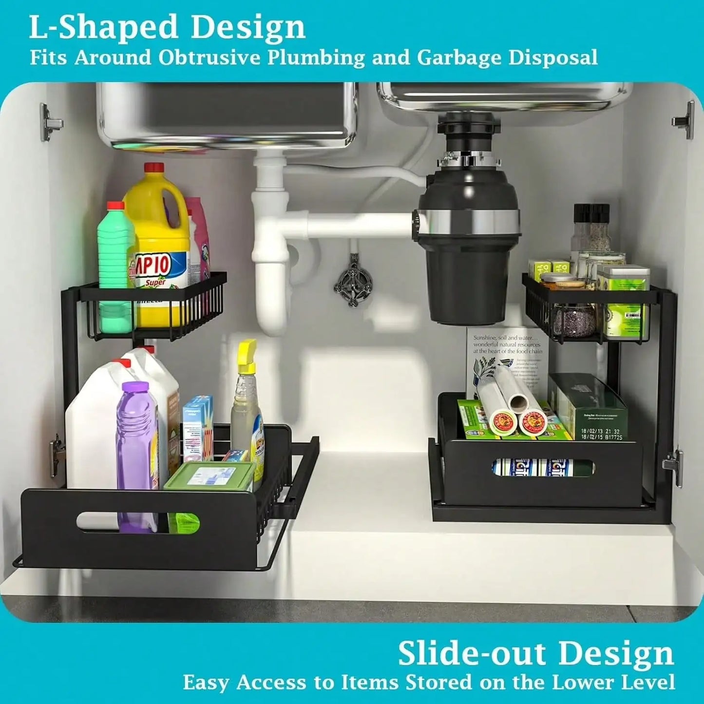 1/2pcs Under Sink Organizer With Pull-Out Drawer, Slide-Out Cabinet Storage Shelf For Kitchen & Bathroom, Space-Saving Under Cabinet Organizer