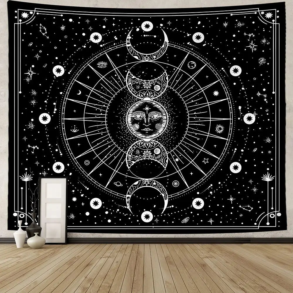 VIKAMA Star and Moon Embroidered Tapestry Constellation Boho Living Room Bedroom Meditation Room Decoration