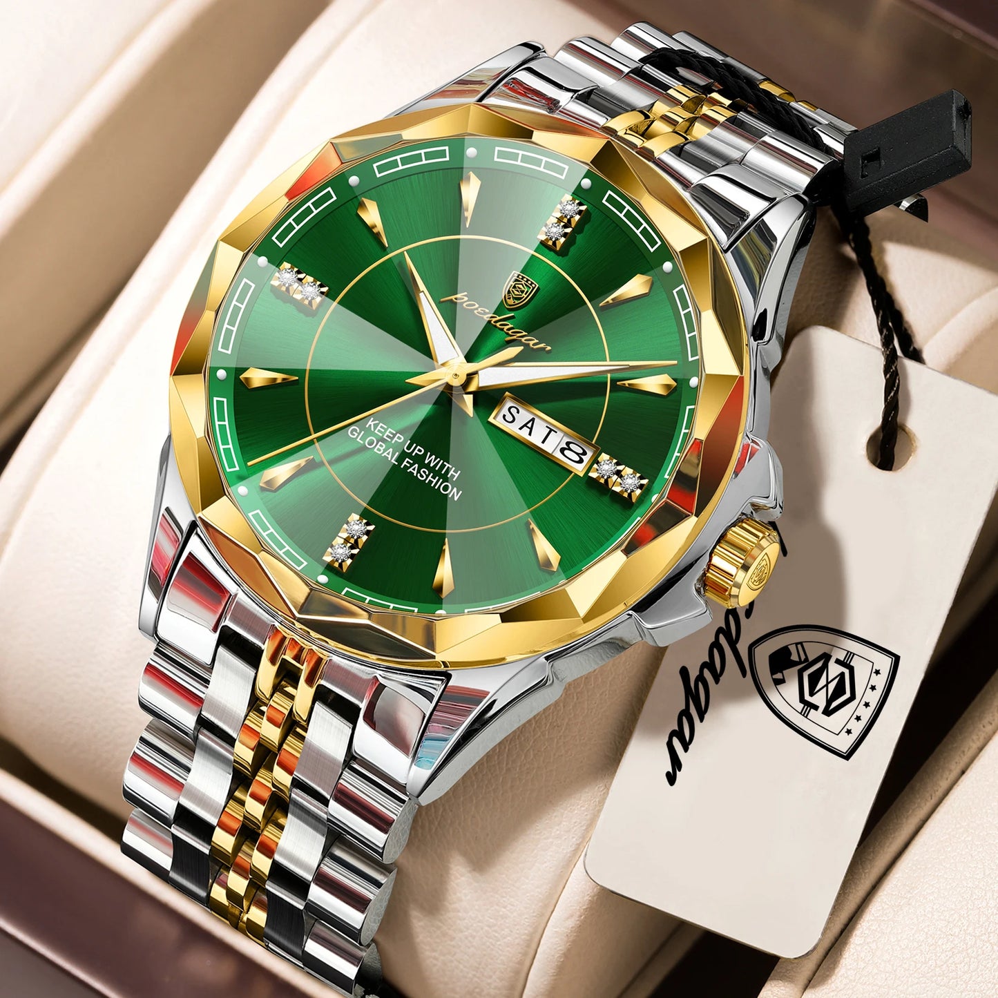 POEDAGAR Top Business Man Wristwatch Waterproof Luminous Luxury Men Clock Date Week Stainless Steel Fashion Men's Quartz Watches