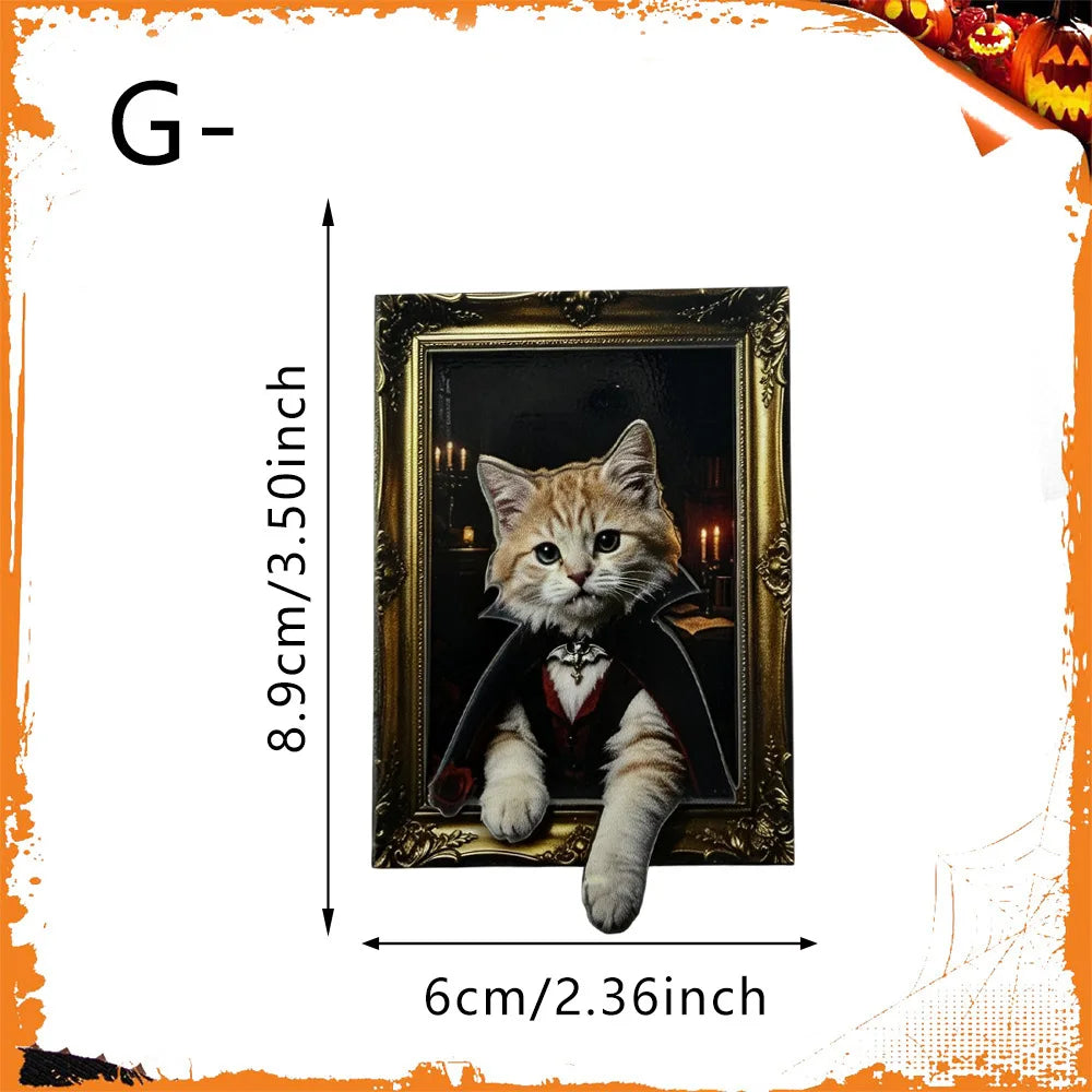 4/8PCS Halloween Wooden Refrigerator Magnet Spooky Art Fridge Magnet Frame Picture Stickers Halloween Party Gift Home Decor