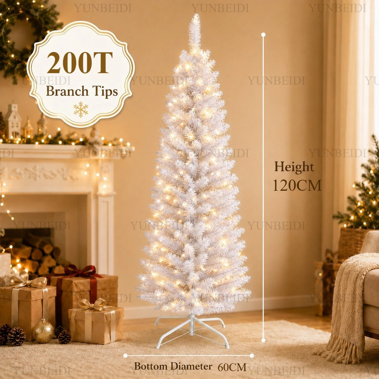Artificial Christmas Tree PVC Material White Pencil-shaped Christmas Tree 120cm To 210cm Home Parties Christmas Decorations.