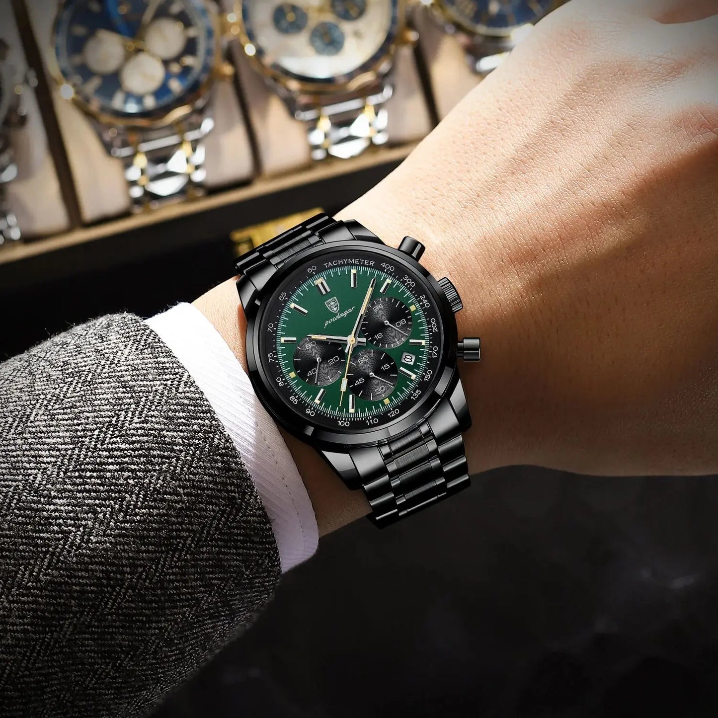 POEDAGAR Top Luxury Men Watch Waterproof Luminous Date Chronograph Fashion Men's Quartz Watch Stainless Steel Sports Man Watches