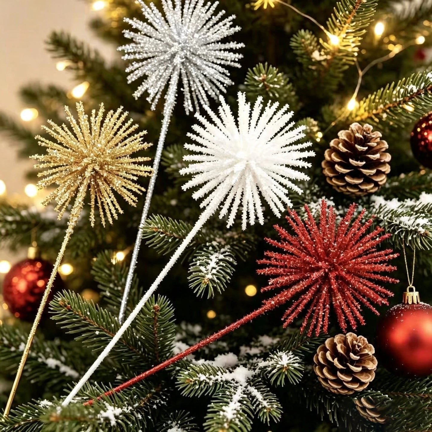 Plastic Christmas Artificial Flowers Glitter 50cm Xmas Decorative Flowers Simulated DIY Floral Arrangements