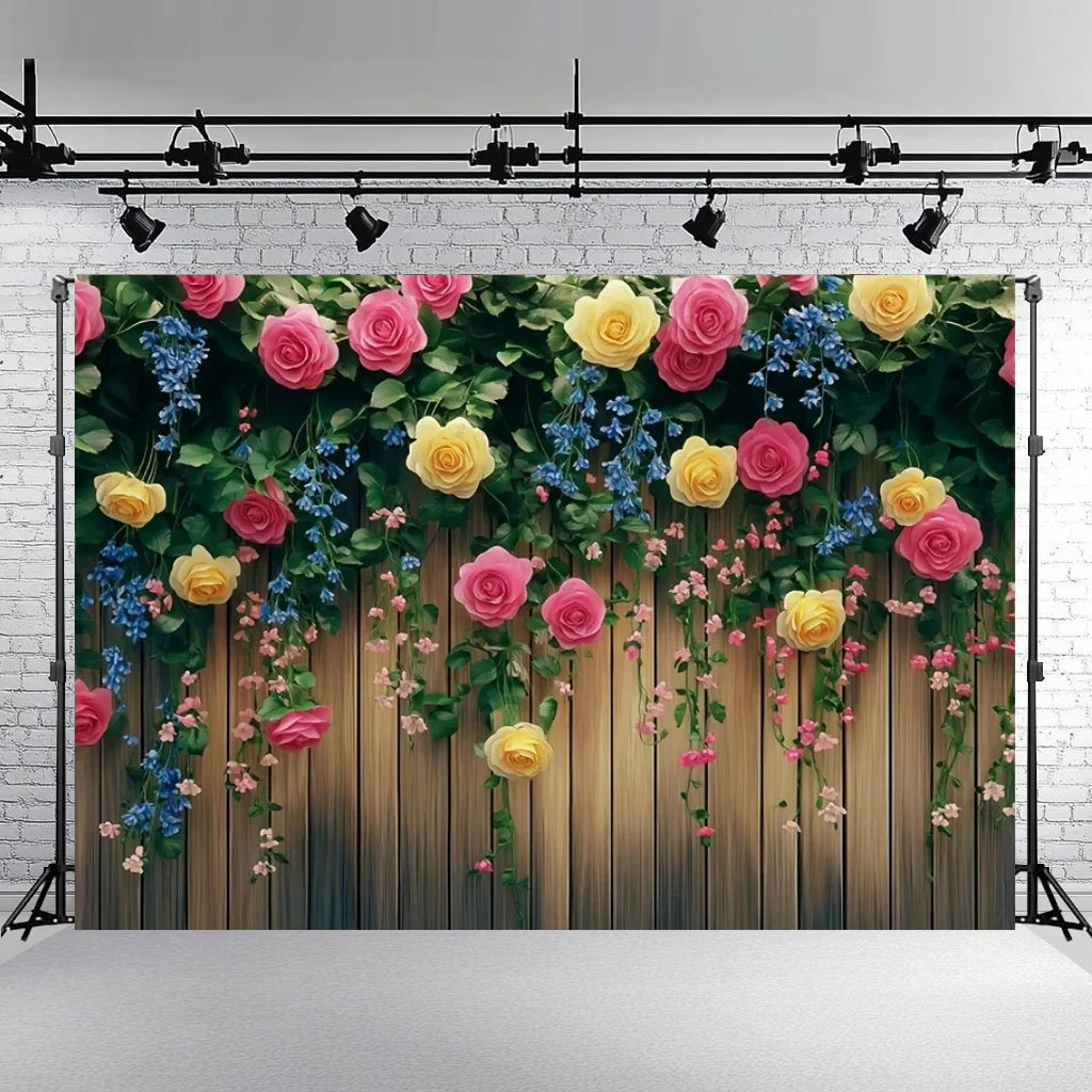 Rose Floral Background Summer Party Banner Flower Wall Wedding Birthday Decorations Bridal Marriage Backdrop Photography Studio