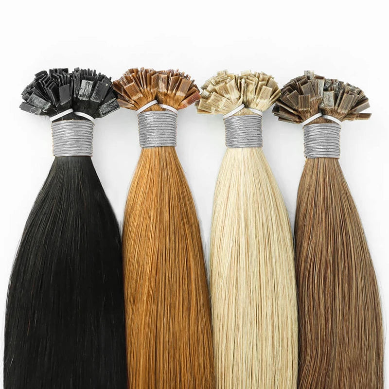 Straight Hair Flat Tip Hair Extensions K Tip Natural 100% Human Hair Fusion Extensions Set Keratin Prebonded Capsule Blonde Colo