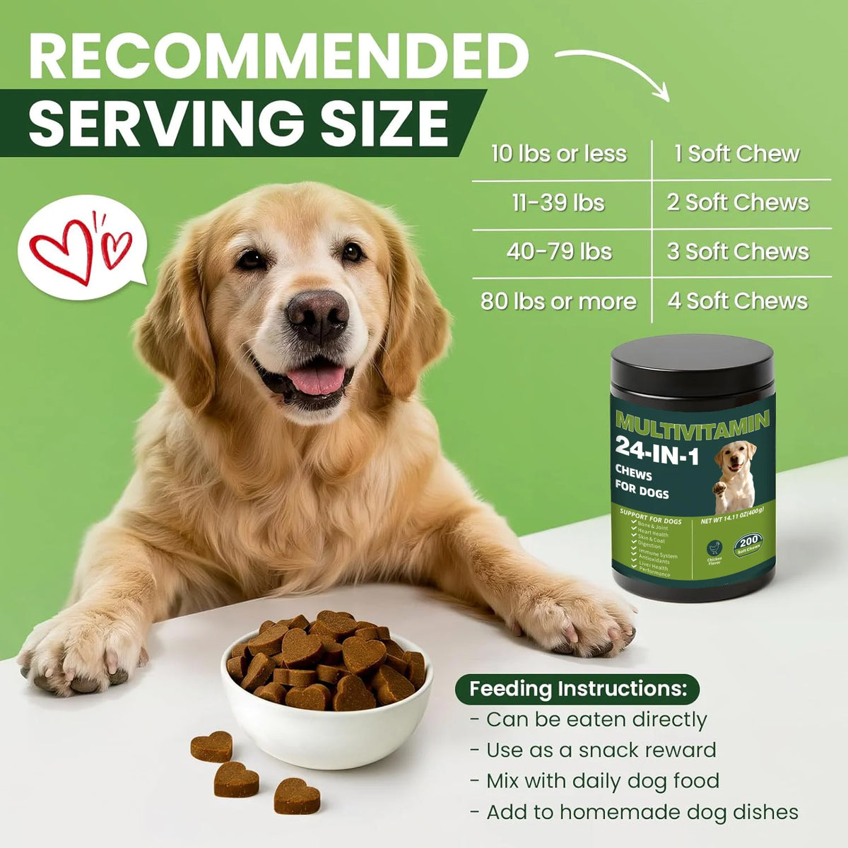 24-in-1 Dog Multivitamins Chew 200 Count Dog Vitamins Supplements with Glucosamine Chondroitin Probioticos Intestinales Omega-3