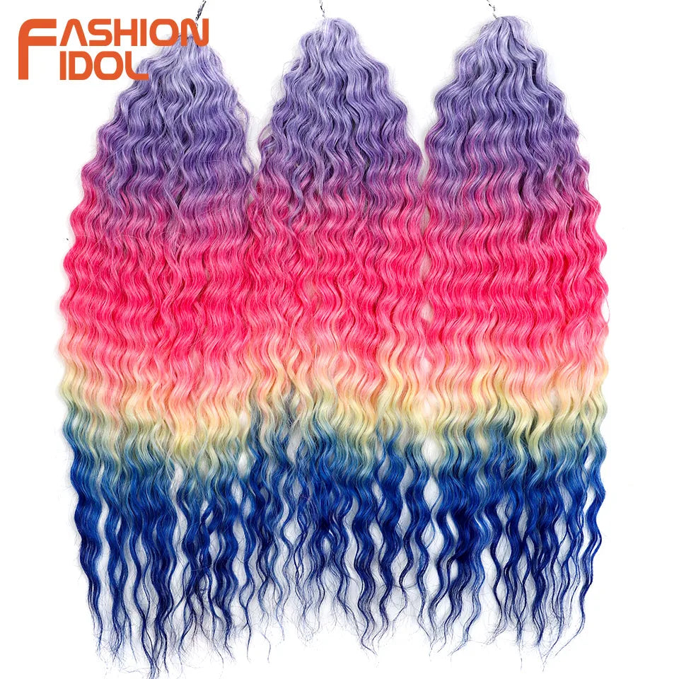 LOVE ME 22 Inch 300g/3pcs Ariel Curl Hair Water Wave Twist Crochet Hair Synthetic Ombre Rainbow Color Braiding Hair Extensions