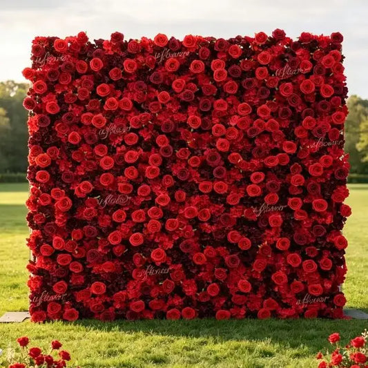 5D Roll Up Flower Wall Panel Red Rose Wedding Backdrop Artificial Flowers Wall For Wedding Ceremony Backdrop Party Stage Decor