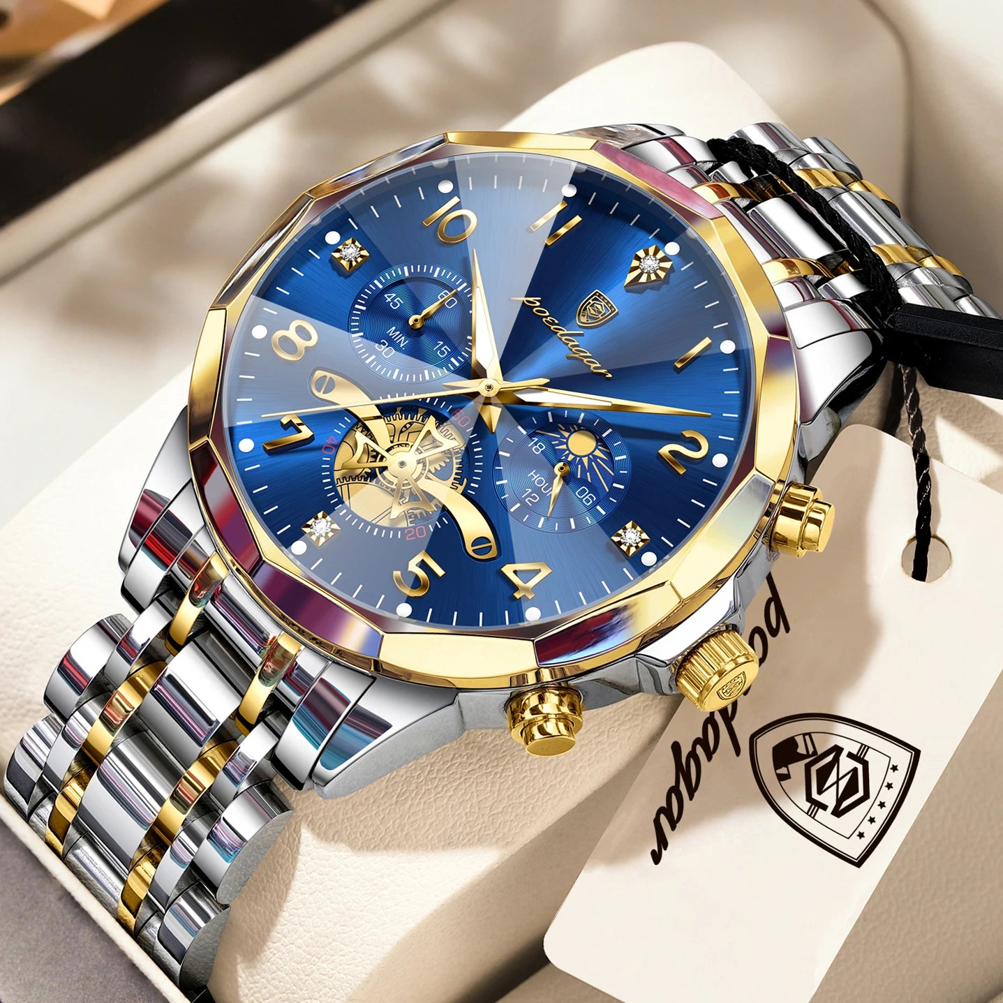 POEDAGAR Luxury High Quality Man Wristwatch Chronograph Stainless Steel Quartz Men's Watches Waterproof Luminous Men Clock Reloj