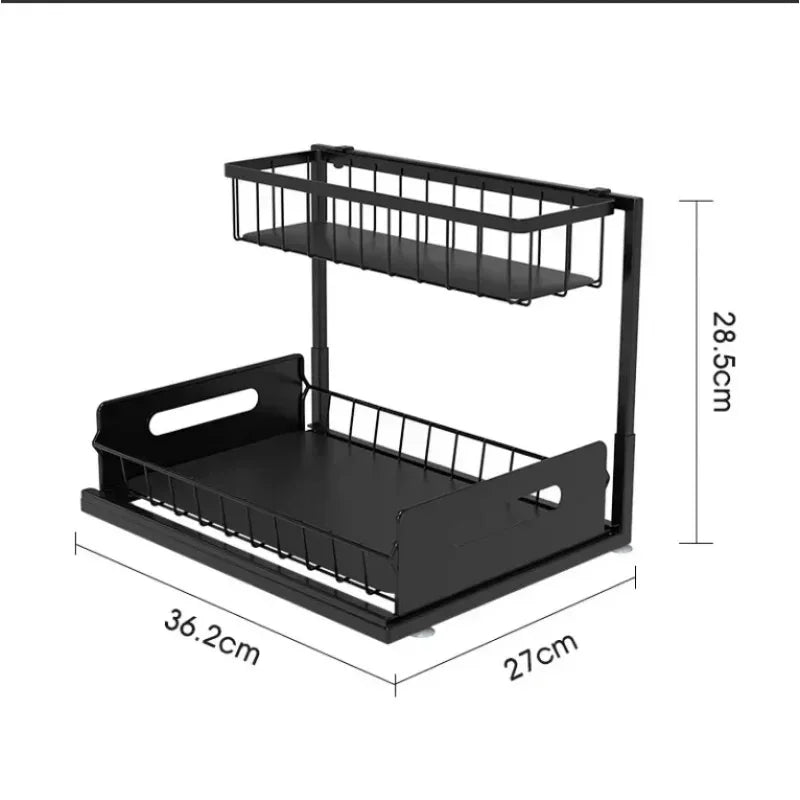 Household Pull Out Under Sink Shelf 2 Layer Sliding Storage Rack Practical Organizer For Kitchen Bathroom Cabinet