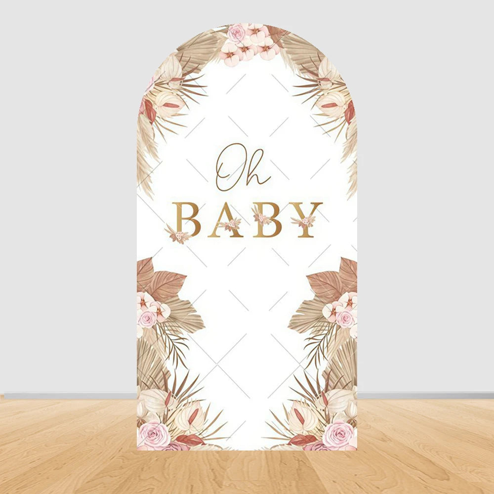 Pregnant Women Theme Arched Elastic Background Cover Welcome Baby Bear Flowers Baby Shower Photography Background Wall Decor