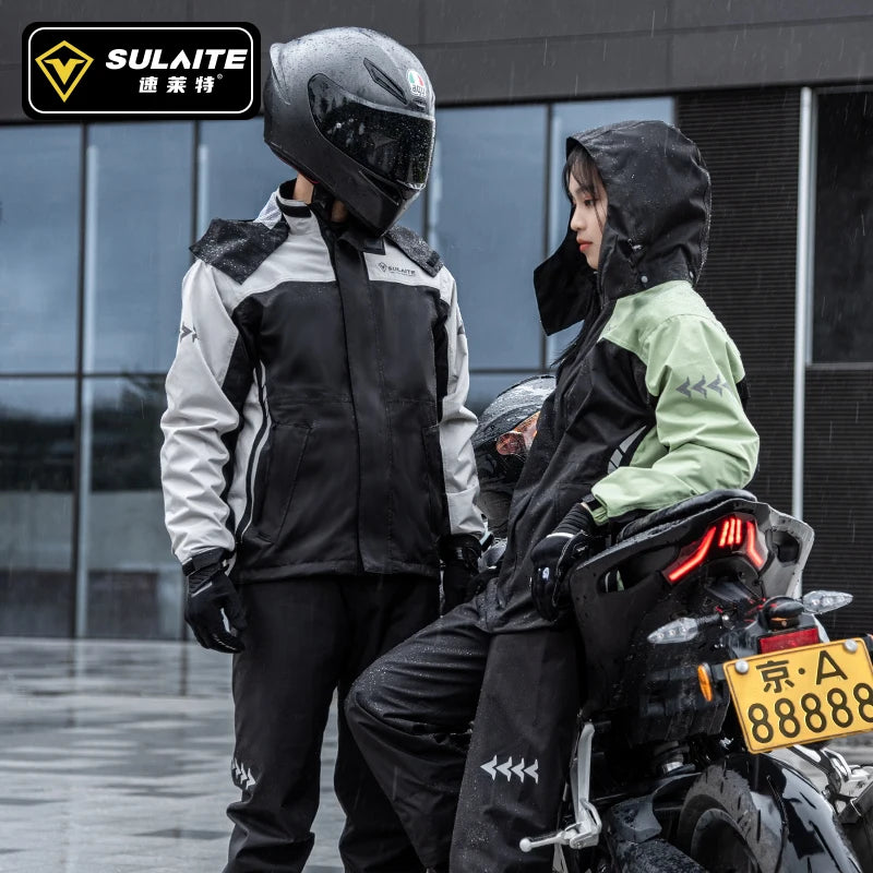 SULAITE Rain Suit Motorcycle Rain Gear Suit for Men & Women Jackets & Pants Reflective Waterproof Breathable Rainsuit