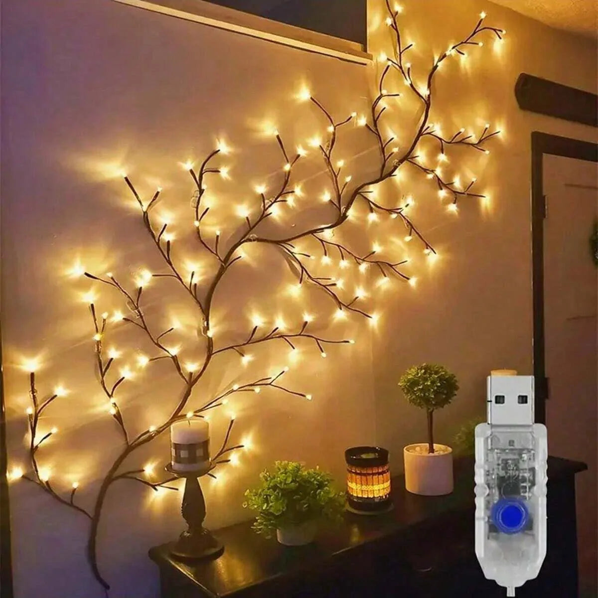 144LED Vine Branch String Lights Artificial Willow Vine Light USB Bendable DIY Indoor Decor Lighting for Bedroom Wall Holiday