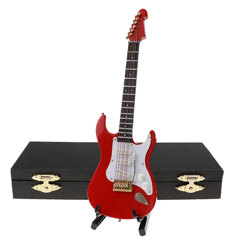 Wooden Musical Instruments Collection Decorative Ornaments Mini Electric Guitar With Support Miniature Model Decoration Gifts