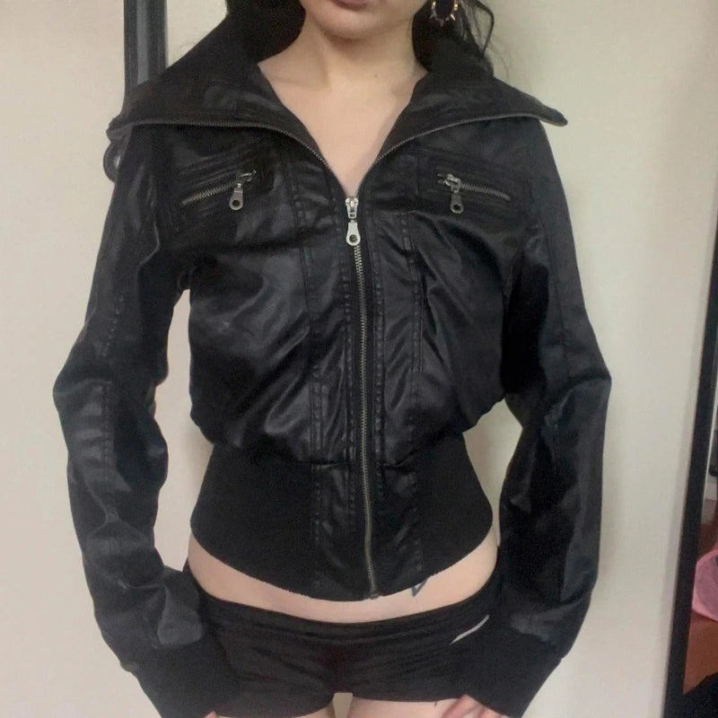2026 Spring Retro Faux Fur Coats Women 2000s American Vintage Jackets Harajuku Gotihc Punk Clothing Jean Parkas Female Outwear