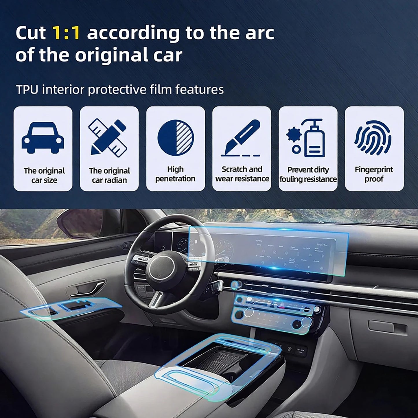 Center Console Transparent TPU Protective Film For Hyundai Tucson 2025-2026 Interior TPU Film Interior Screen Protector
