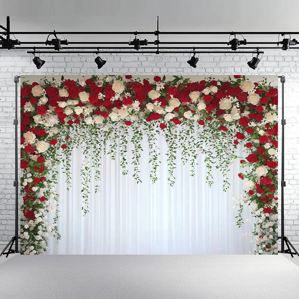 Rose Floral Background Summer Party Banner Flower Wall Wedding Birthday Decorations Bridal Marriage Backdrop Photography Studio
