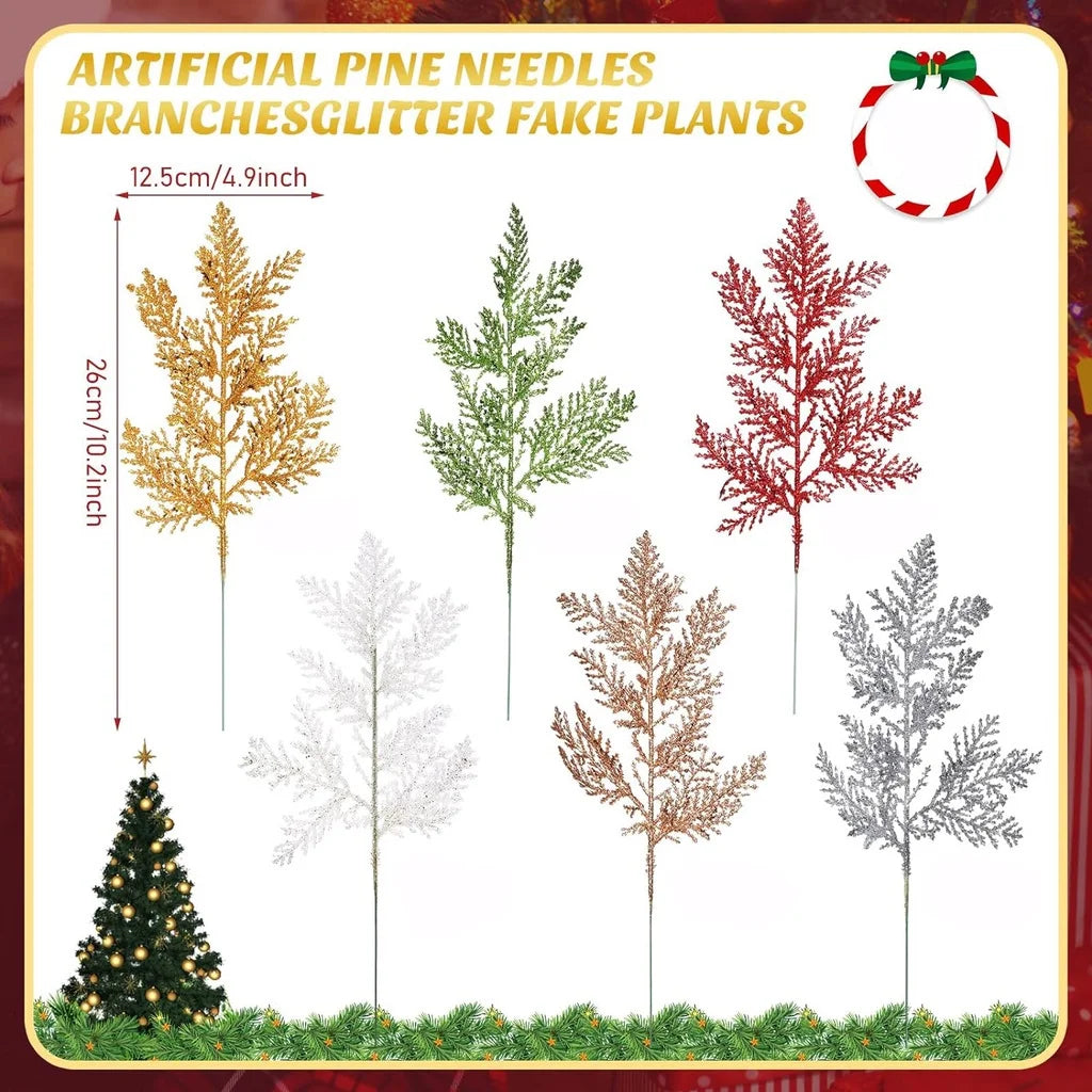 10/20Pcs Glitter Artificial Leaves Bundle Xmas Christmas Tree Decoration Vase Arrangement Home Party DIY Floral Garland Decor