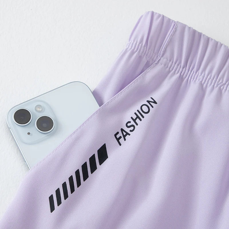 1/3 Piece Set Summer Women's Letter Printed Pocket Casual Pants, Comfortable Plus Size Youth Student Sports Running Harem Pants