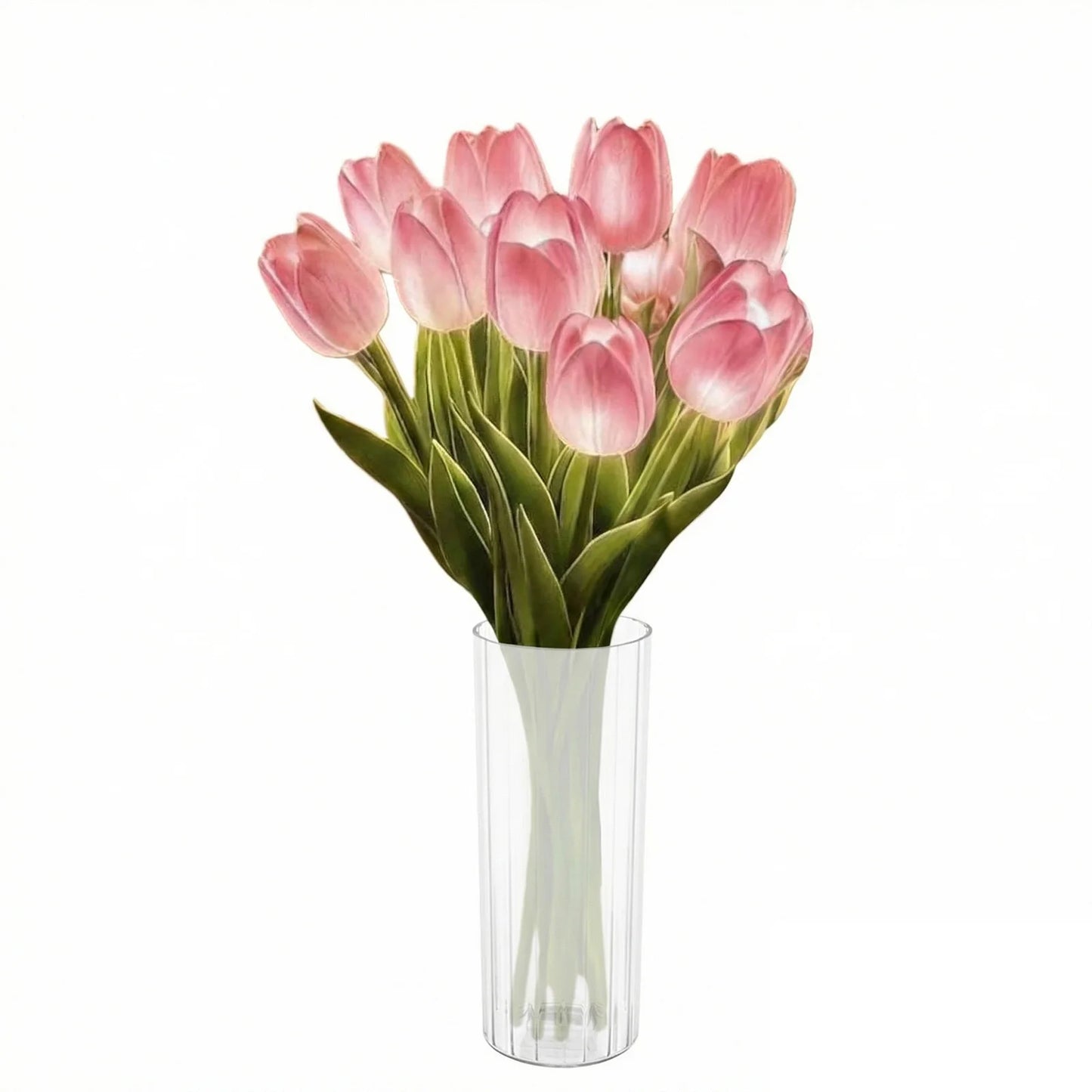 10/15pcs LED Lighted Artificial Flowers Tulip Lamp with Vase Tulip Desk LED Night Light for Valentines Day Gift
