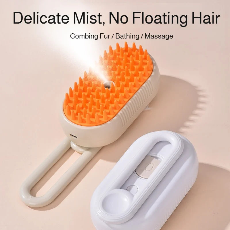 Pet Steam Spray Comb for Detangling and Deshedding 3-in-1 Hair Removal No-Wash Cleaning Massage Grooming Brush for Cats and Dogs