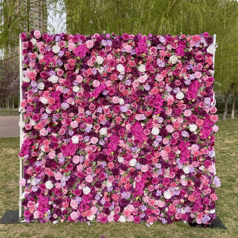 Luxur white Rose Roll Up Cloth 5D Flower Wall Arrangement Wedding Backdrop Decor Hanging Curtain Green Plants Wall Party Props