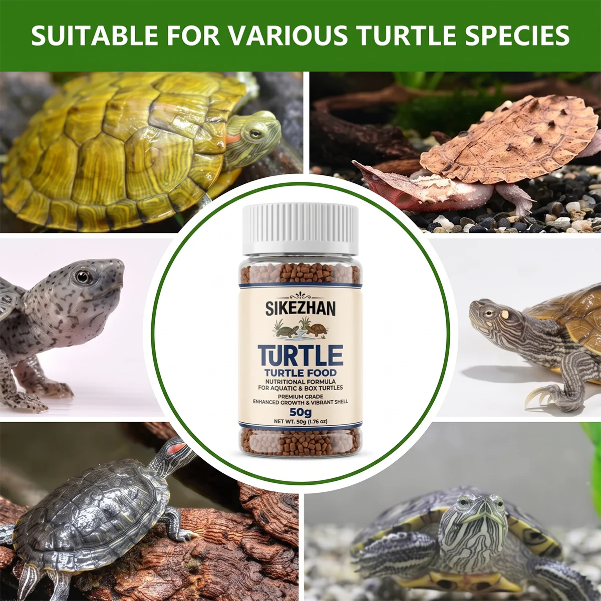 SIKEZHAN Turtle Food 50g Probiotic Pellets for Aquatic & Box Turtles Enhances Growth Vibrant Shell Health Nutrition
