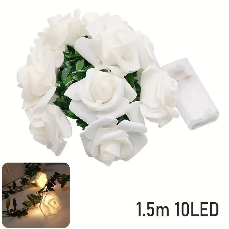 1PC 10 LED Rose Flower String Lights Battery Powered Flower Rose Night Lamp For Wedding Valentines Day Party Garland Decoration