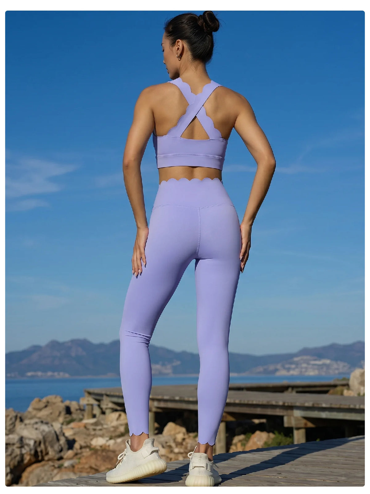 Cross Backless Bra Build In Pads High Waist Lifting Hip Leggings Women Two Pieces Yoga Sets Super Stretchy Gym Workout Clothing