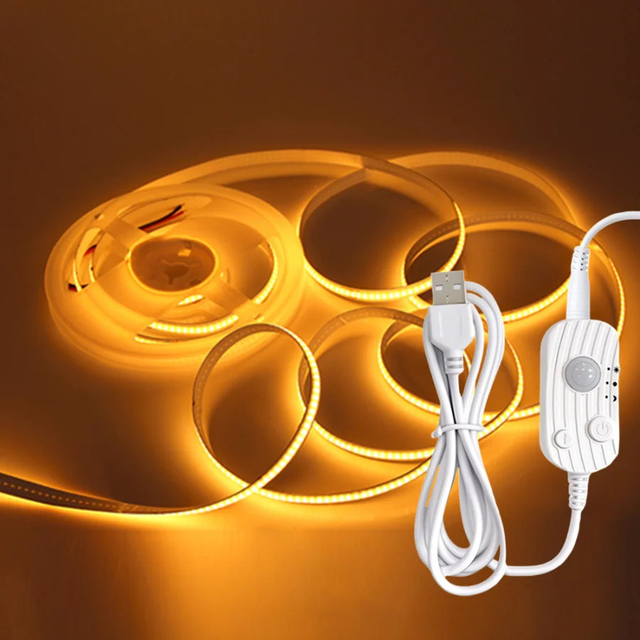 USB Motion Sensor 8mm COB LED Strip DC5V 3 Modes Dimmable Induction Night Light for  Bedroom TV Backlight Kitchen Cupboard Decor