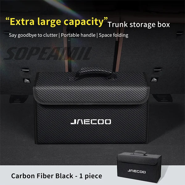 Car Carbon Fiber Leather Storage Box Organizer Large Capacity Foldable Stowing Tidying Bag For Chery Jaecoo J7 J8 Accessories