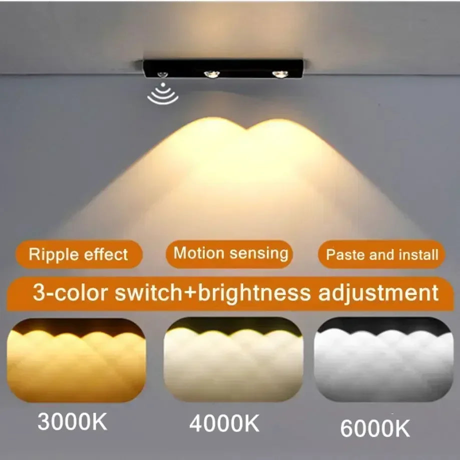 USB Rechargeable Lamp 3 Color Motion Sensor LED Cabinet Lighting Night Light for Kitchen Wardrobe Lighting 30cm/40cm/50cm LEDs