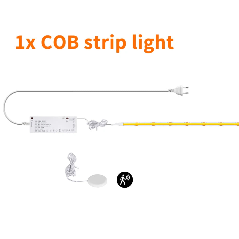 DC24V COB LED Cabinet Light 320LEDs/m with PIR Motion Sensor for DIY Wardrobe Showcase Backlight Adhesive Lighting 1m-5m