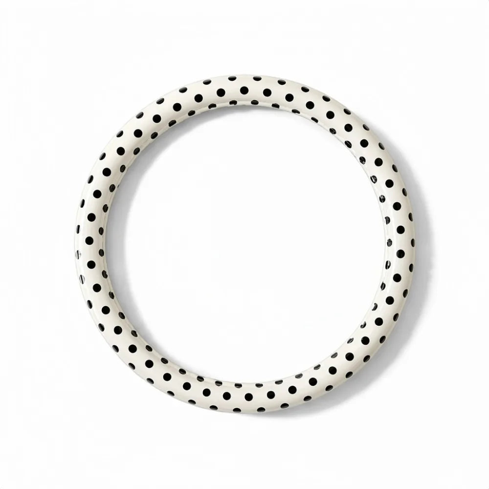 Polka Dot Pattern Steering Wheel Cover Leather Material Comfortable Hand Feel Car Protective Sleeve Easy To Install Stylish Look