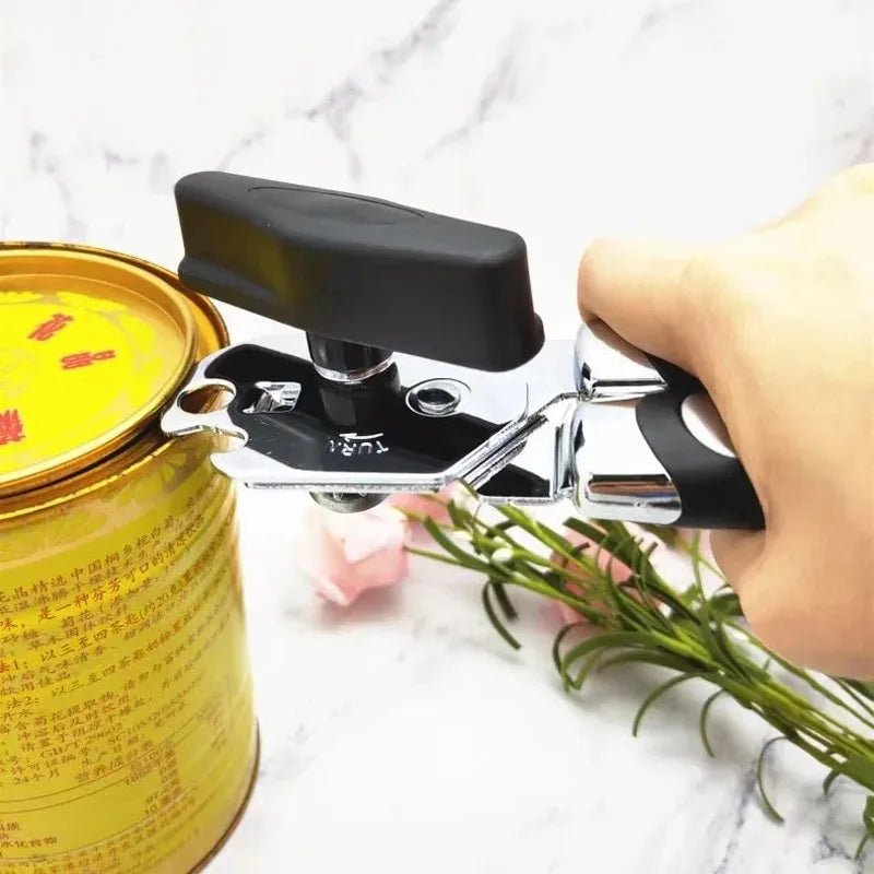 Stainless Steel Can Opener Multifunctional Side Cut Professional Kitchen Tool with Bottle Opener Non Slip Handle Dishwasher Safe