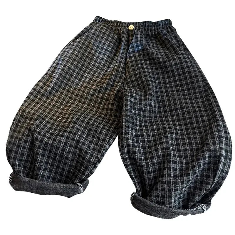 Spring Autumn Children Pants 1-6Years Boys Black Plaid Loose Casual Straight Trousers Korean Toddler Wear for Kids Clothes New