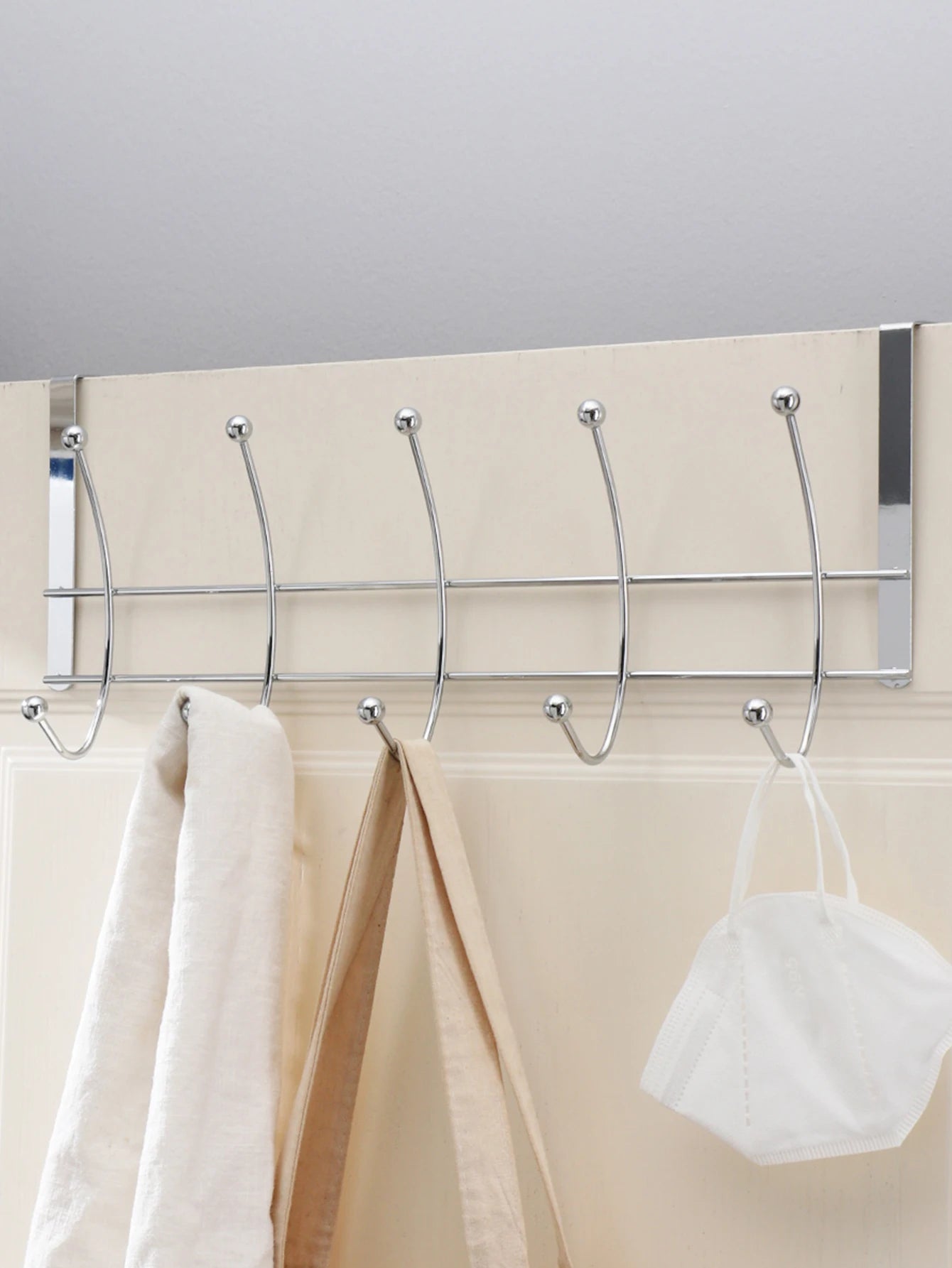 Silver Electroplated 10-Hook Over-the-Door Hanger, No Drill Iron Clothes Hanger Organizer