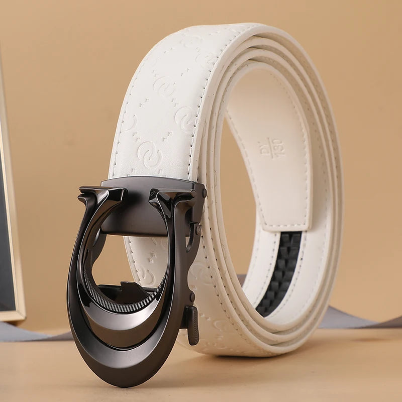 New 3.4cm fashion Women's Belt Formal Leather Canvas Male Belt High Quality Metal Automatic Buckle business Belt for men jeans