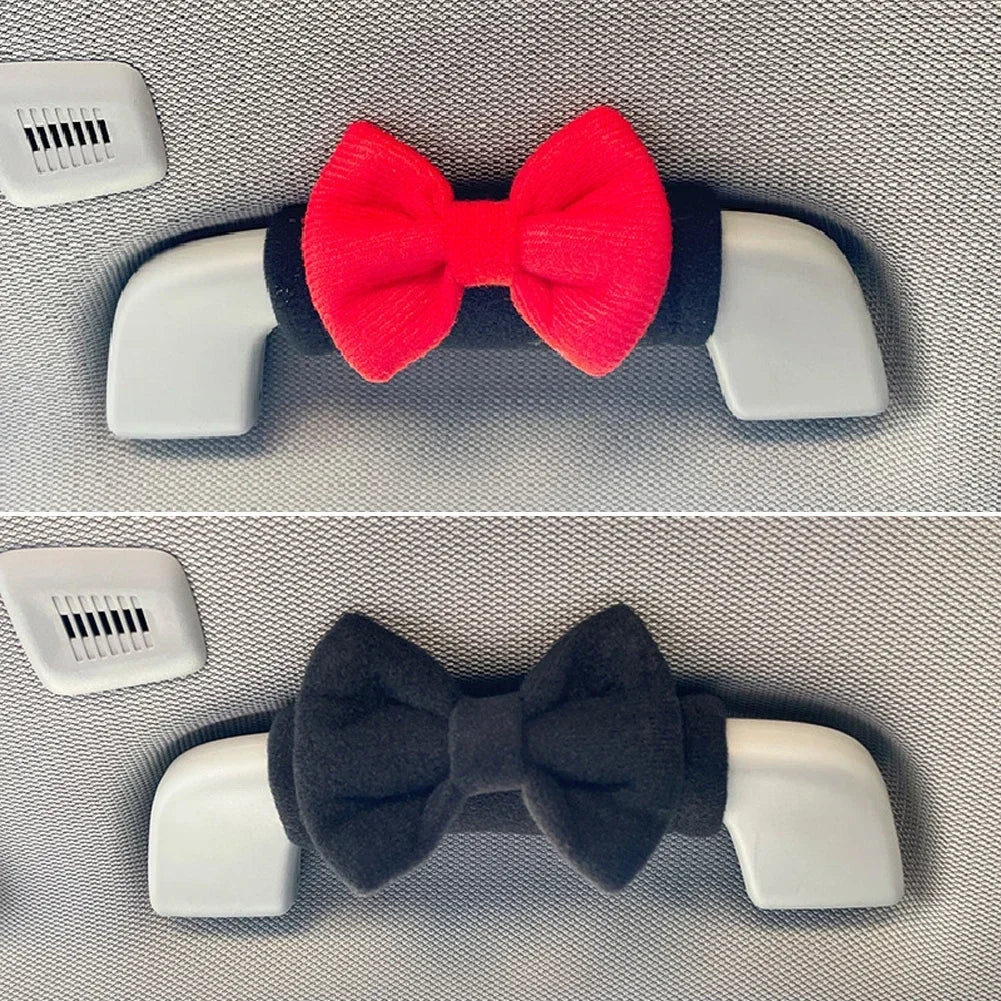 Car Styling Roof Armrest Covers Cute Bow Tie Soft Suede Protective Cover Car Roof Handle Cover Auto Interior Accessories