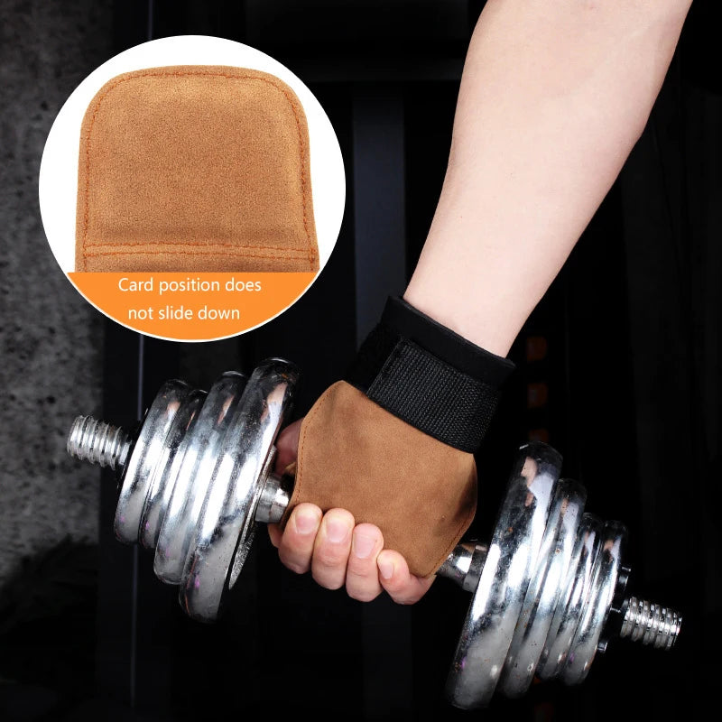 Gym Fitness Gloves with Wrist Straps for Men & Women; Double Layer PU Leather for Weightlifting, Bench Press, Pull-up Training.